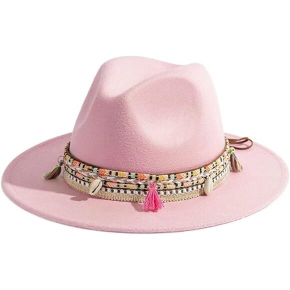 Women\'s Felt Fedora Hat Wide Brim Panama Hats with Tassel main image 4